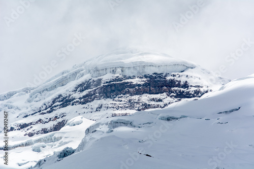 Cotopaxi volcano with lots of snow 