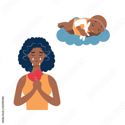 pregnancy loss, Pregnancy termination, abortion, Miscarriage concept. Woman is crying in hospital or clinic. She lost her child. Flat Vector illustration.

