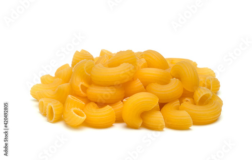 raw macaroni pasta isolated on white background
