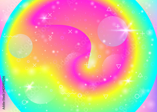 Vibrant gradients on rainbow background. Holographic dynamic fluid. Cosmos hologram.