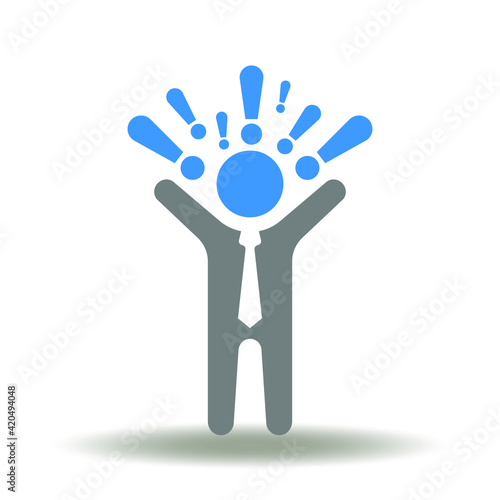 Businessman with exclamation marks above his head vector icon. Attention Exclamation Business Symbol.