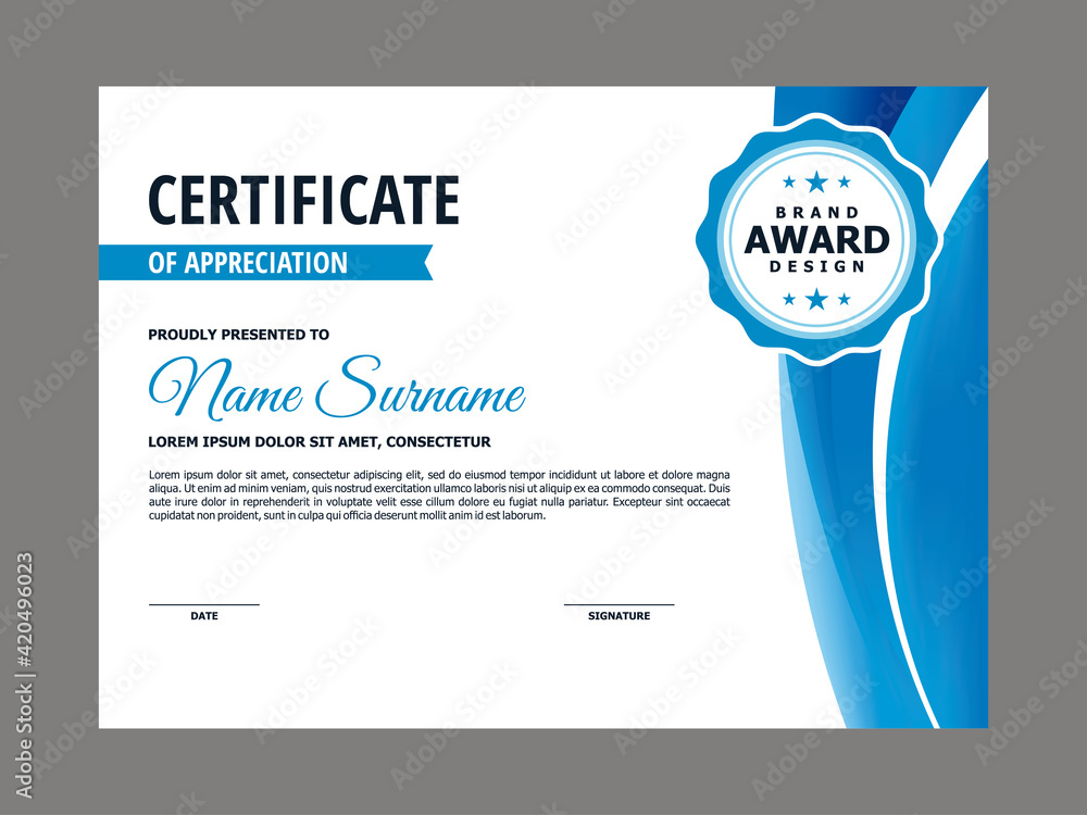 Fototapeta premium Abstract Smooth Certificate with Blue Curve Element Design, Professional, Modern, Elegant Certificate with Mesh Gradient Background Template Vector