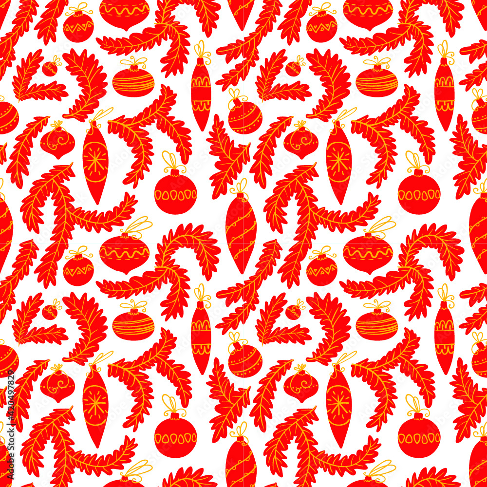 Christmas tree seamless pattern. New year cute background. Holiday seasonal backdrop with decoration balls. Vector illustration in bright colors Christmas tree seamless pattern. New year cute background. Holiday seasonal backdrop with decoration balls. Vector illustration in bright colors