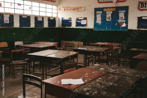 messy public school classroom photo