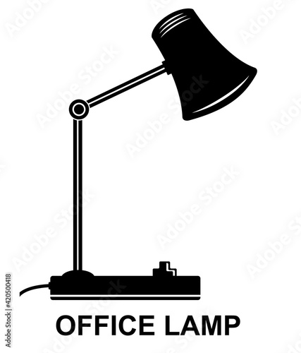 Desk lamp vector illustration in black, isolated on white. This vector icon can be used in different business, school, brainstorm and learning design projects.