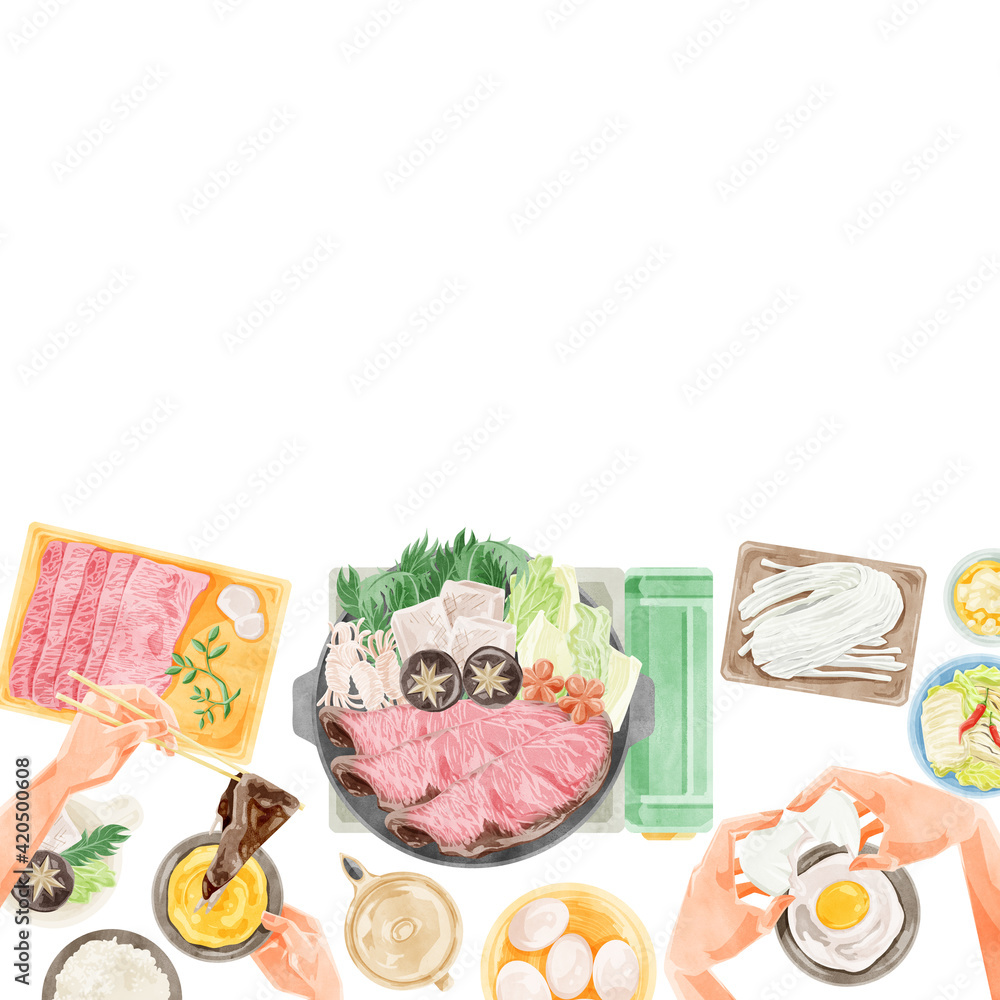 すき焼きパーティー食事風景水彩風イラスト Stock Illustration Adobe Stock