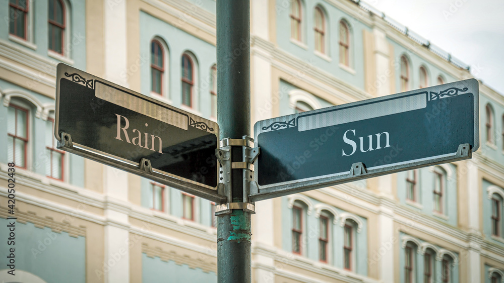 Street Sign Sun versus Rain