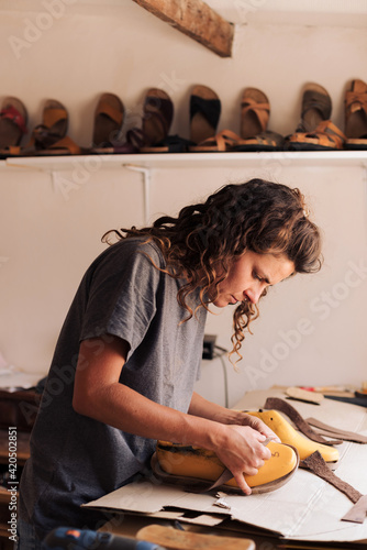 Artisan shoemaker working