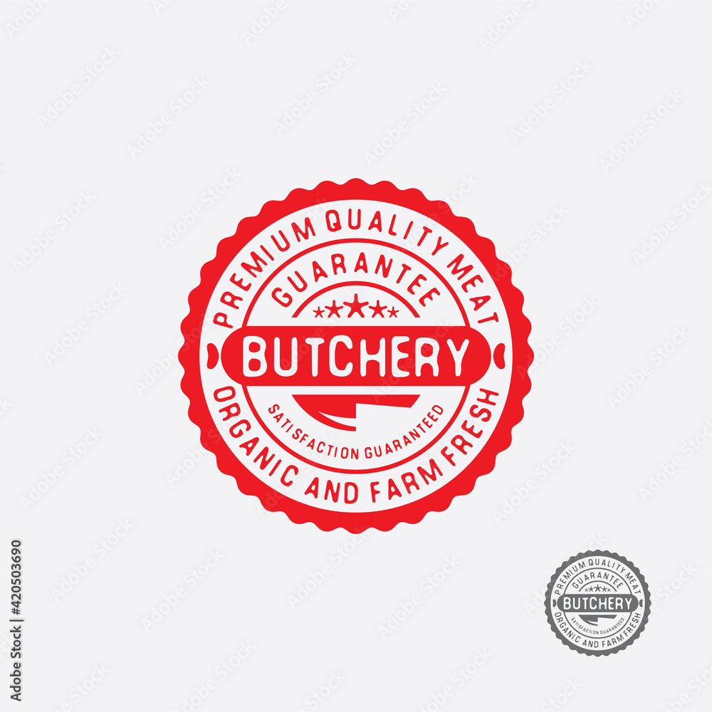 Butchery round Stamp label. Premium quality meat sign.
Butchery round Stamp label. Premium quality meat sign.