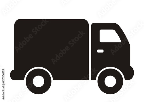 black silhouette of van, transport services, vector icon