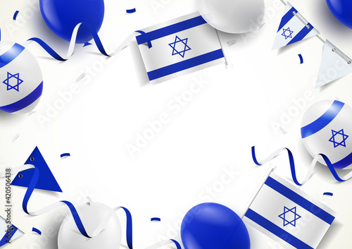 Vector Illustration of Israel Holiday. Background with balloons, flags
