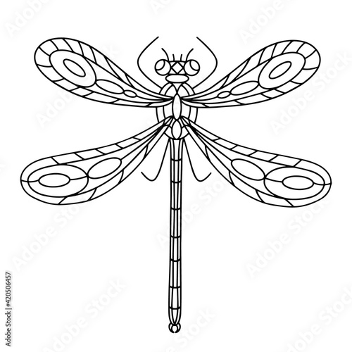 Dragonfly Beetle-Insect coloring book. Dragonfly linear vector illustration. Anti-stress coloring book for adults and children