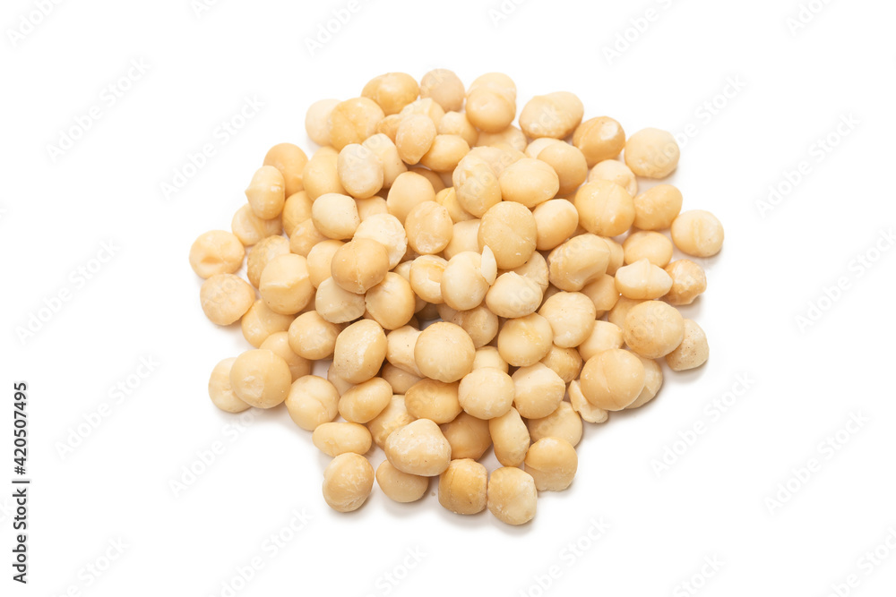 Macadamia nuts isolated on white background. Macadamia nuts isolated on white background.