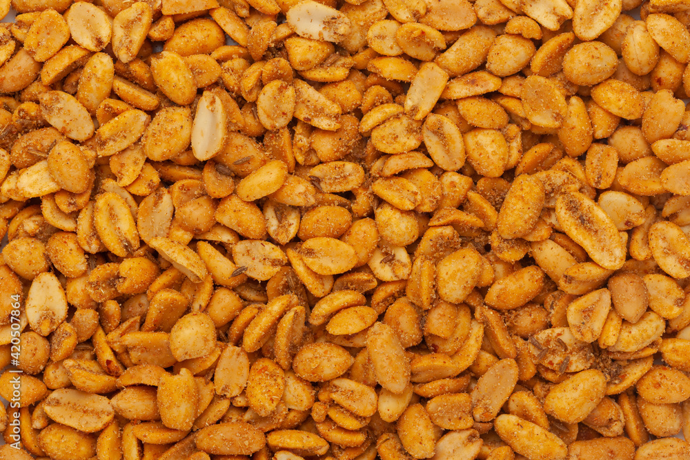 Close-up of Heeng jeera Peanuts mixture Indian namkeen (snacks) Full-Frame Background. Top View Close-up of Heeng jeera Peanuts mixture Indian namkeen (snacks) Full-Frame Background. Top View