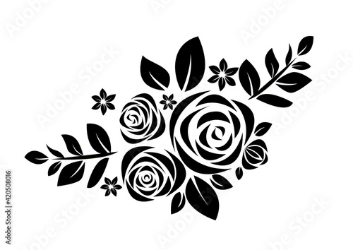Black silhouette roses and leaves.