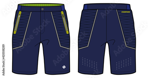 Sport Shorts design concept vector template, Football shorts concept with front and back view for Soccer, basketball, Volleyball, Rugby, tennis, badminton and running active wear shorts design.