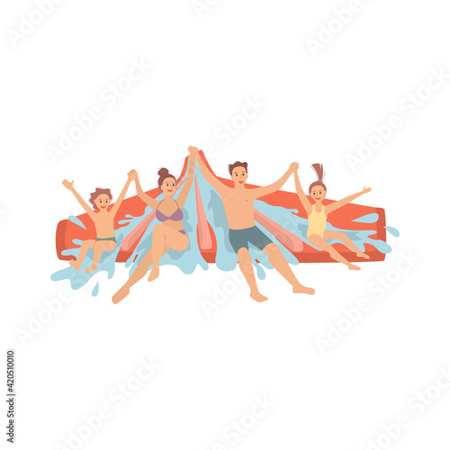 Happy family spends time in the water park.