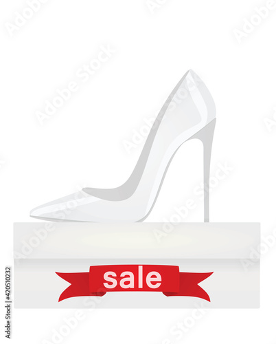 Shoe on shoe box with sale notice. vector
