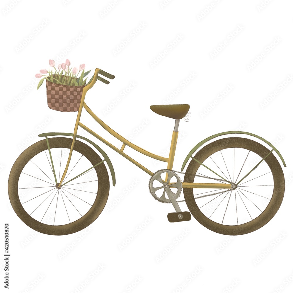 Cute bike with a basket and tulips.