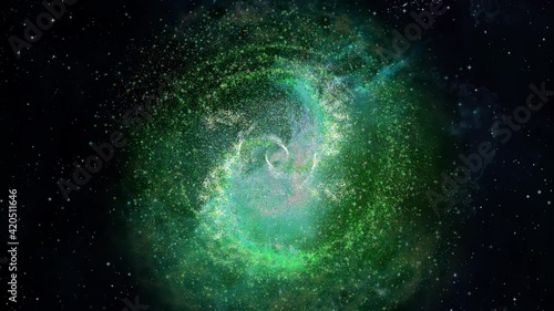 Galaxy 3 - Green World - The transitional type of galaxy from spherical to spiral. Young and not yet dense. A huge amount of ionized nitrogen in interstellar nebulae gives the galaxy an emerald green  photo