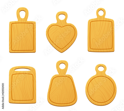 Set of wooden cutting boards. Vector illustration in cartoon style. Isolated on a white background. Kitchen tools
