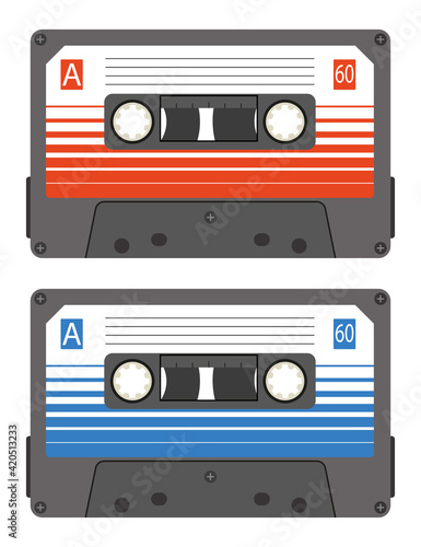 Cassette tape recorder retro vintage mixer.Isolated on white background. Flat style front side. Vector