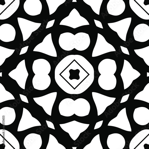  Geometric vector pattern with triangular elements. Seamless abstract ornament for wallpapers and backgrounds. Black and white patterns.