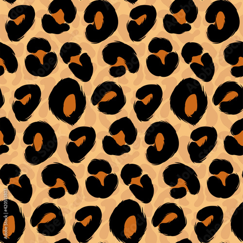 Leopard print, cheetah seamless pattern, jaguar texture. Jungle exotic background. Leo repeat vector design. Wild Animals fur illustration.