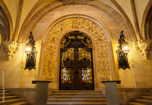 Beautiful  antique door inside the town hall  Rathaus   Hamburg  Germany