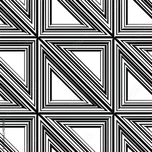 Geometric vector pattern with triangular elements. Seamless abstract ornament for wallpapers and backgrounds. Black and white patterns.