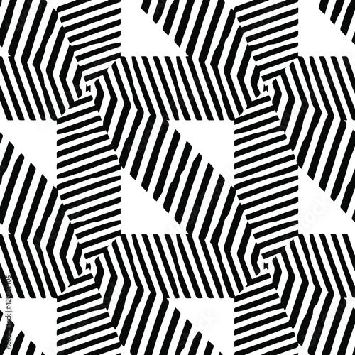 Geometric vector pattern with triangular elements. Seamless abstract ornament for wallpapers and backgrounds. Black and white patterns.