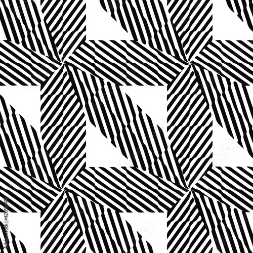 Geometric vector pattern with triangular elements. Seamless abstract ornament for wallpapers and backgrounds. Black and white patterns.