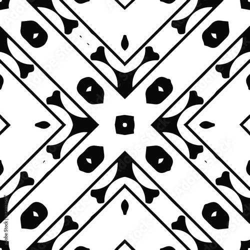 Geometric vector pattern with triangular elements. Seamless abstract ornament for wallpapers and backgrounds. Black and white patterns.