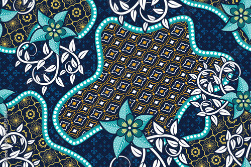 Seamless pattern with flower vector Illustration, batik style 