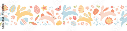 Easter bunny with easter eggs seamless pattern vector banner background isolated