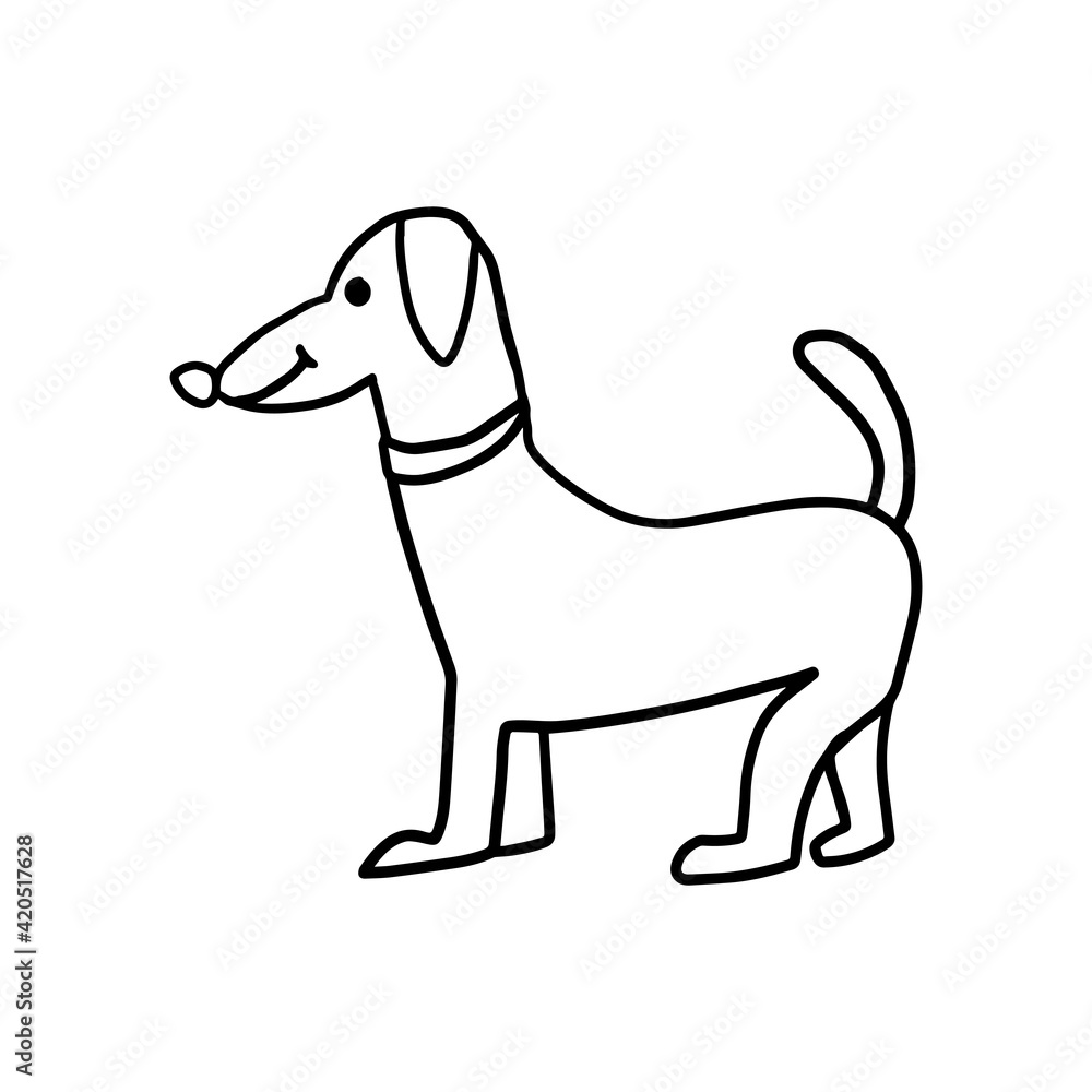 Cute cartoon doodle linear dog isolated on white background. Pet icon.