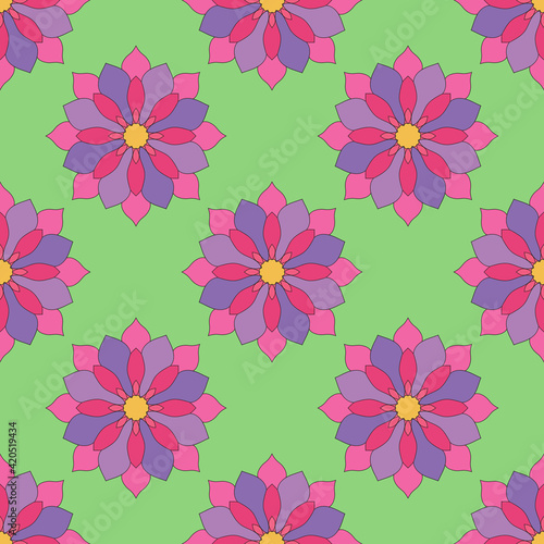 Abstract seamless pattern with mandala flower. Mosaic  tile  polka dot. Floral background.