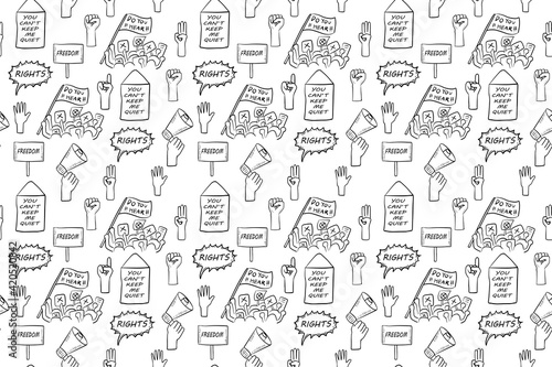 seamless pattern doodle art element in concept theme of protesting ,human rights, freedom and justice.