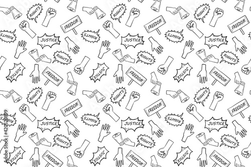 seamless pattern doodle art element in concept theme of protesting  human rights  freedom and justice.