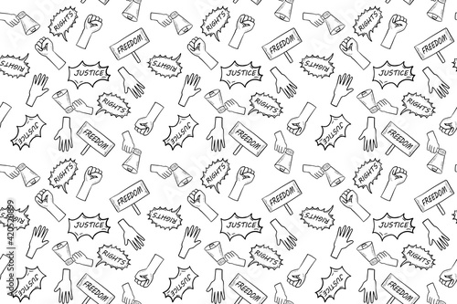 seamless pattern doodle art element in concept theme of protesting ,human rights, freedom and justice.