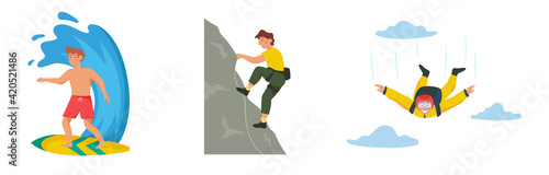 Vector collection of extreme sport characters.
