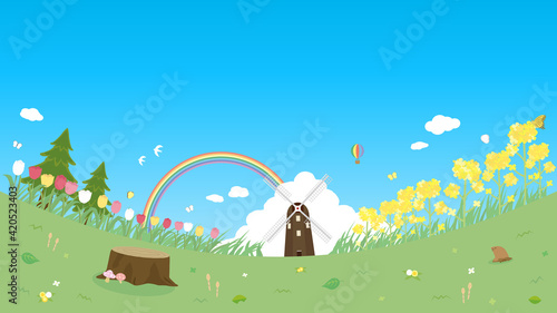 春　自然　花　カード　風景　背景　イラスト素材