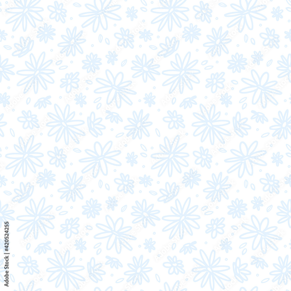 Pastel seamless vector pattern with doodle colors. Nuanced blue with no background. For holiday packaging, gifts, invitations, textiles