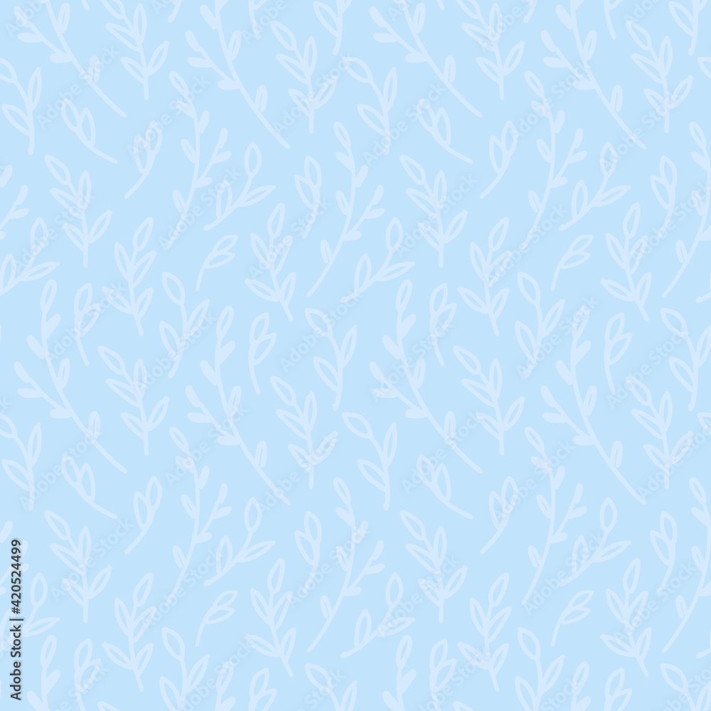 Seamless vector ornament of spring branches. Nuanced ornaments in blue tones for backgrounds, wrapping paper, textiles