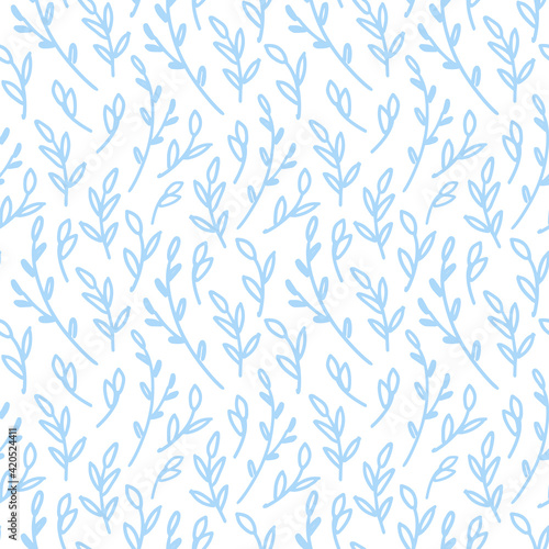 Seamless vector ornament of spring branches. Contrasting blue ornaments for backgrounds, wrapping paper, textiles