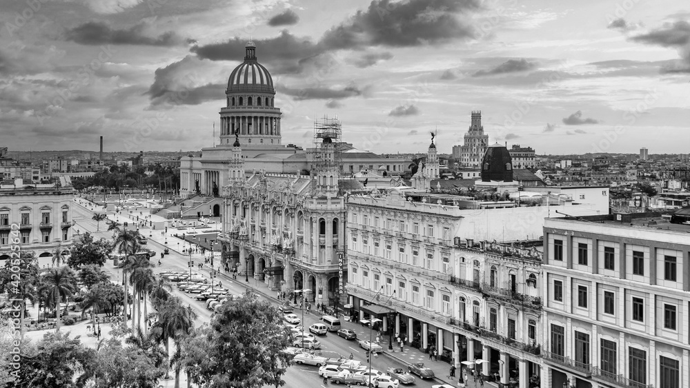 Black and white skyline of Havana city, Cuba