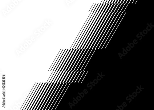 Smooth vector transition from black to white with straight broken lines. Modern vector background for transition from one image to another
