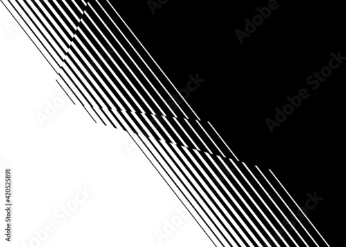 Smooth vector transition from black to white with straight broken lines. Universal vector background for transition from one image to another