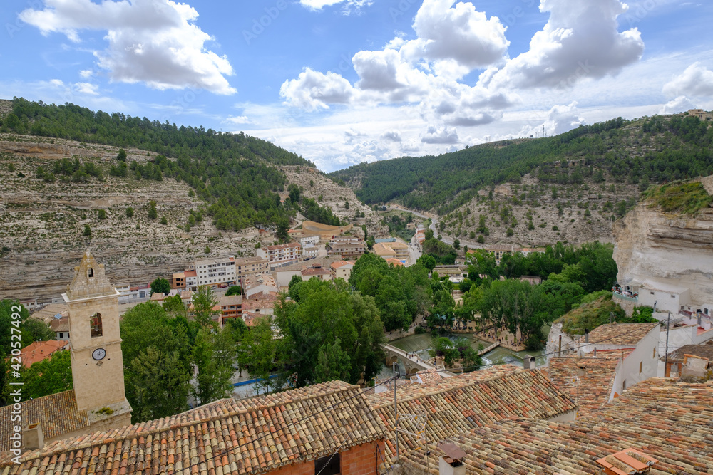 In the valley of the historic rock village of Alcala de Jucar Albacete Spain