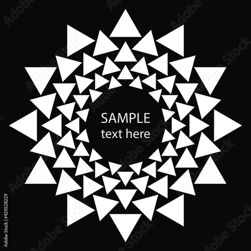 White abstract triangles in ring form. Geometric art. Trendy design element for border frame, logo, blackout tattoo, symbol, web, prints, posters, template, pattern and abstract background